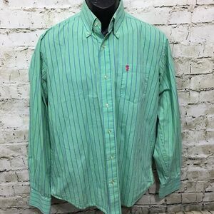 Colowear Green Blue Striped Button Up Shirt